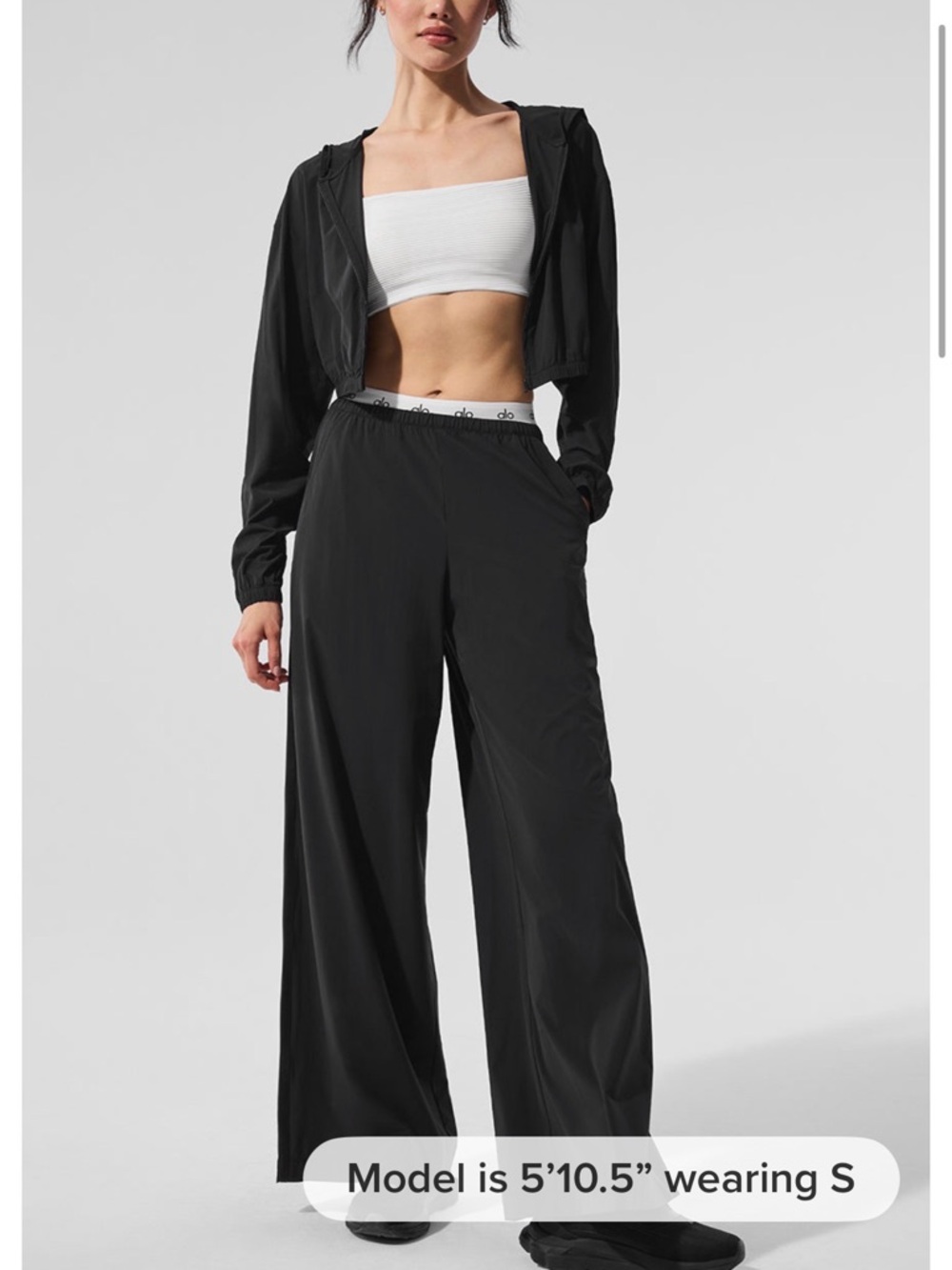 Alo Breezy Wide Leg Black Track Pants - Women Long (33in)